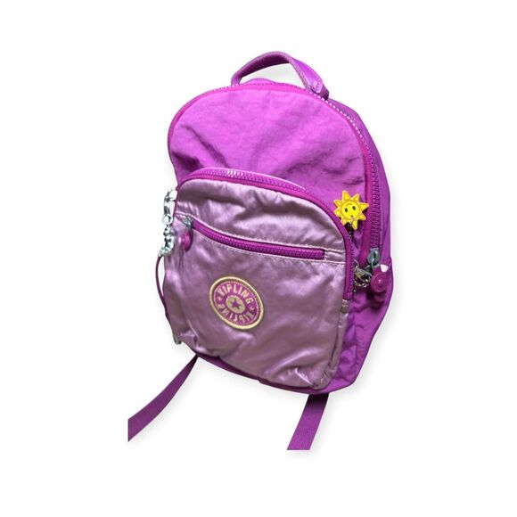 Kipling Seoul Metallic Pink Backpack Laptop Large School Bag w/ Charms Y2K Rare main image 9